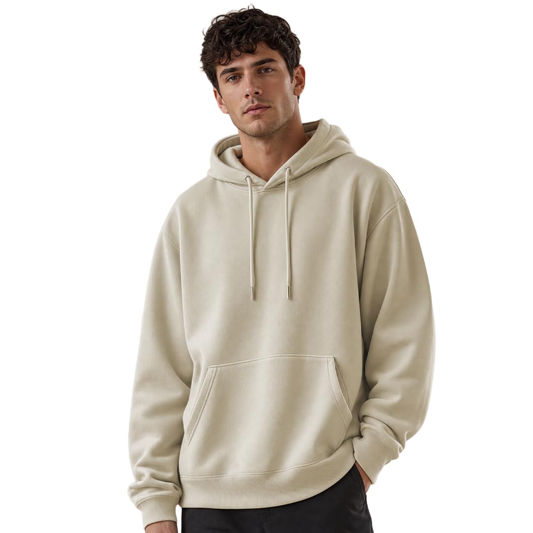 NOBERO Oversized Solid Hooded Sweatshirt for Men | Oversized Hoodie for Men | Hooded Pullover | Cotton Rich Printed Hoodie 280 GSM Fleece