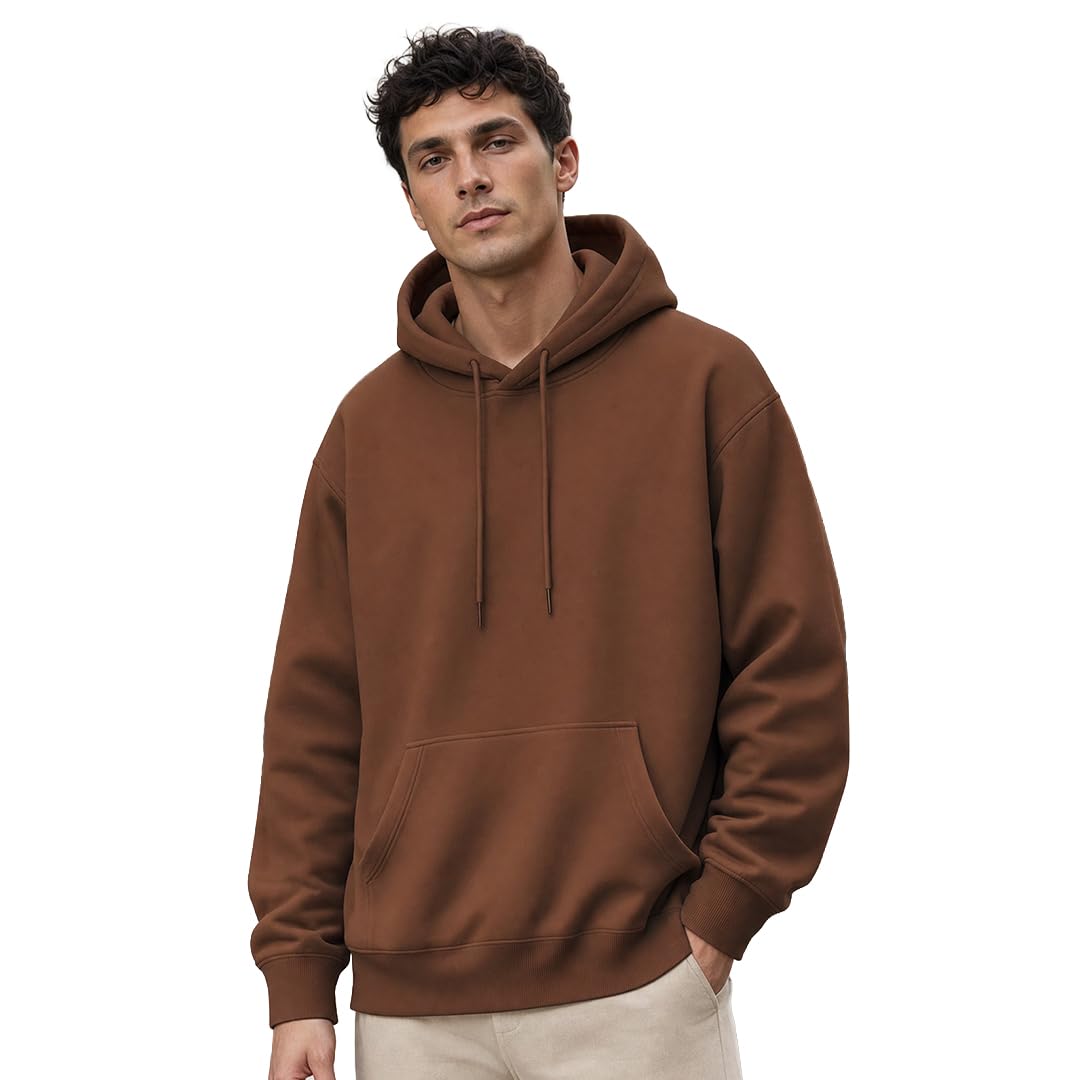 NOBERO Oversized Solid Hooded Sweatshirt for Men | Oversized Hoodie for Men | Hooded Pullover | Cotton Rich Printed Hoodie 280 GSM Fleece