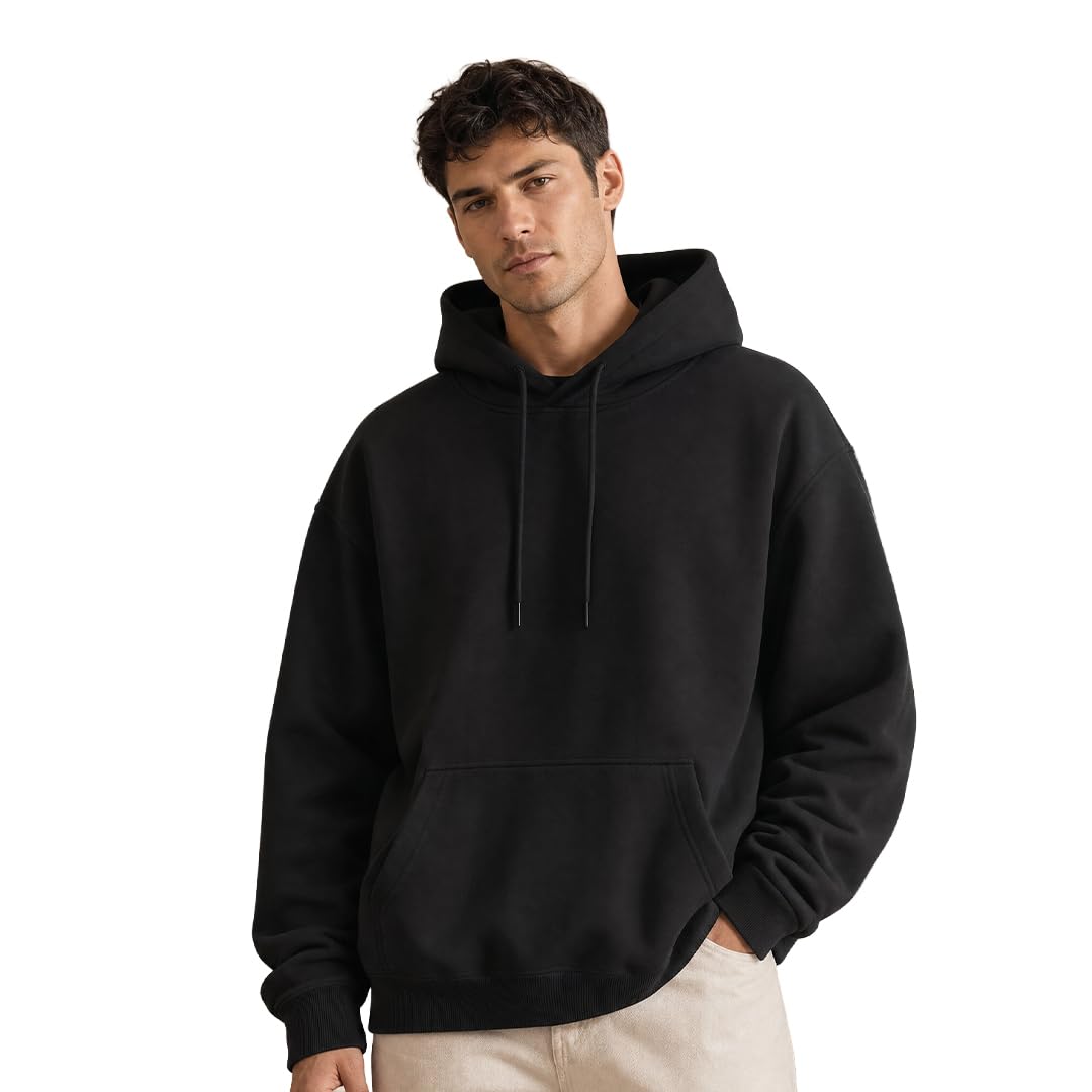 NOBERO Oversized Solid Hooded Sweatshirt for Men | Oversized Hoodie for Men | Hooded Pullover | Cotton Rich Printed Hoodie 280 GSM Fleece