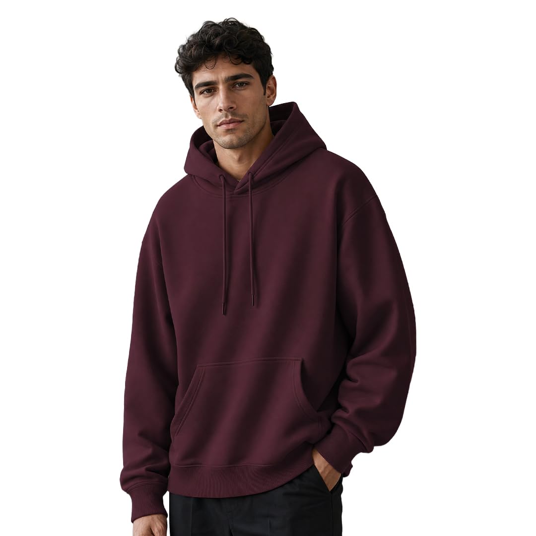 NOBERO Oversized Solid Hooded Sweatshirt for Men | Oversized Hoodie for Men | Hooded Pullover | Cotton Rich Printed Hoodie 280 GSM Fleece