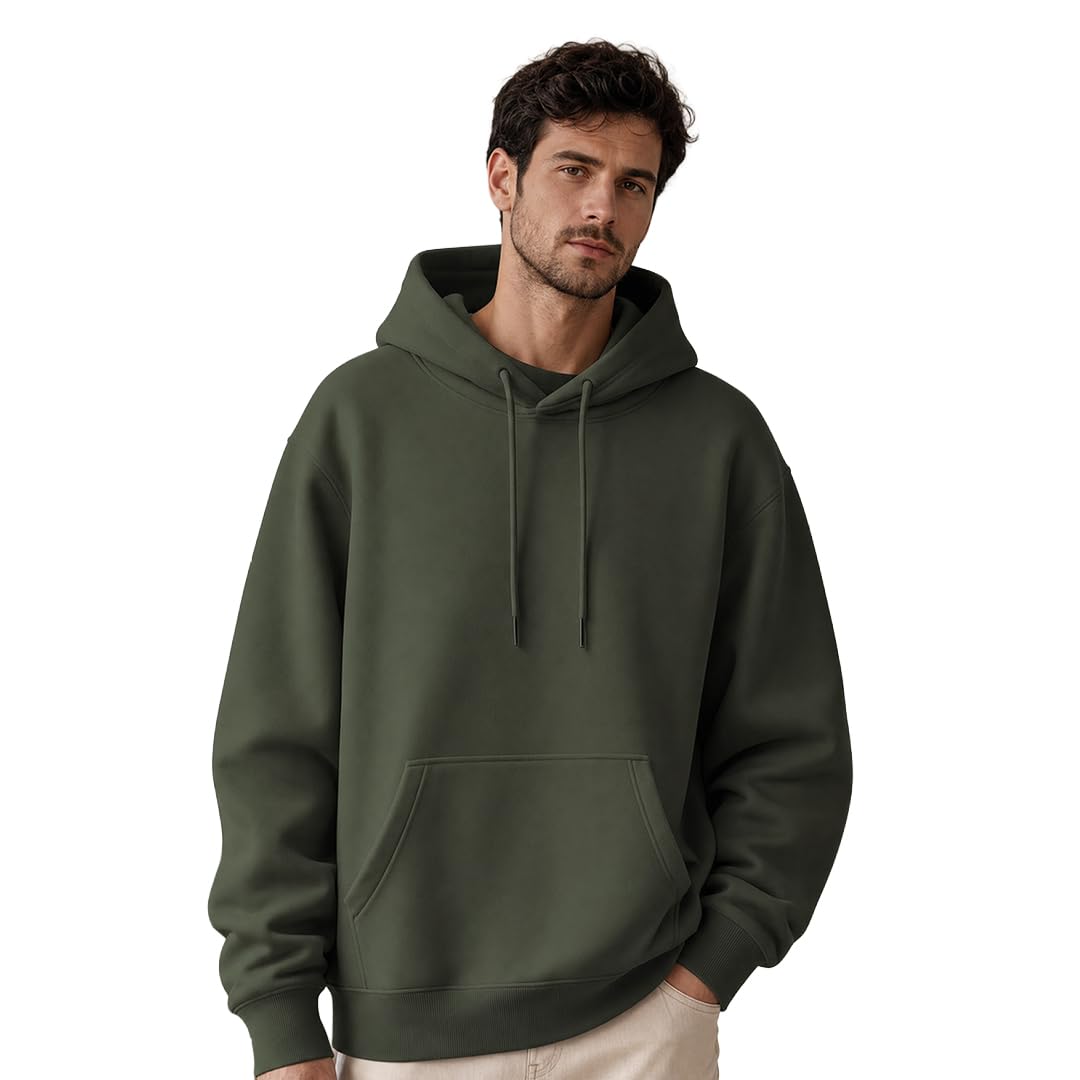 NOBERO Oversized Solid Hooded Sweatshirt for Men | Oversized Hoodie for Men | Hooded Pullover | Cotton Rich Printed Hoodie 280 GSM Fleece
