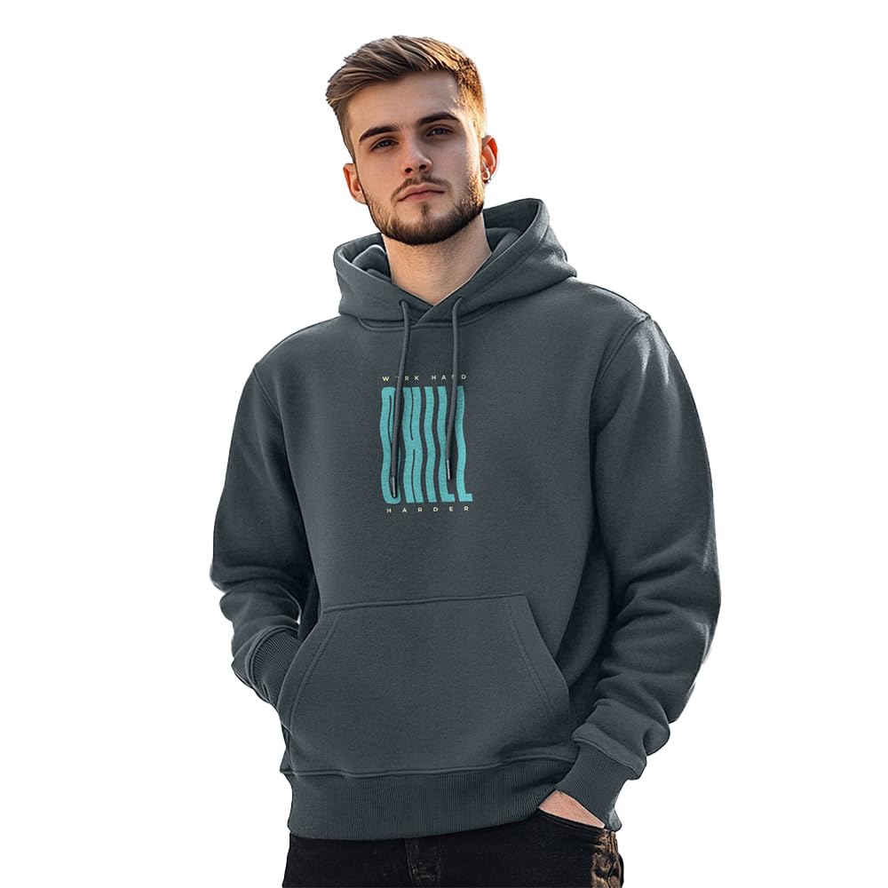 Nobero Printed Hoodies for Man | 280 GSM Rich Cotton Fleece Hooded Full Sleeve Sweatshirt for Man | Stylish Casual Wear Winter Hoodies for Men