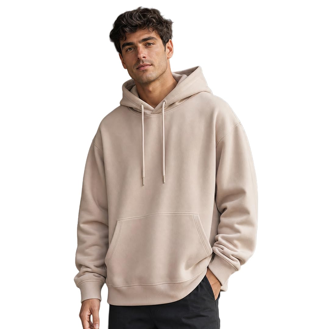 NOBERO Oversized Solid Hooded Sweatshirt for Men | Oversized Hoodie for Men | Hooded Pullover | Cotton Rich Printed Hoodie 280 GSM Fleece