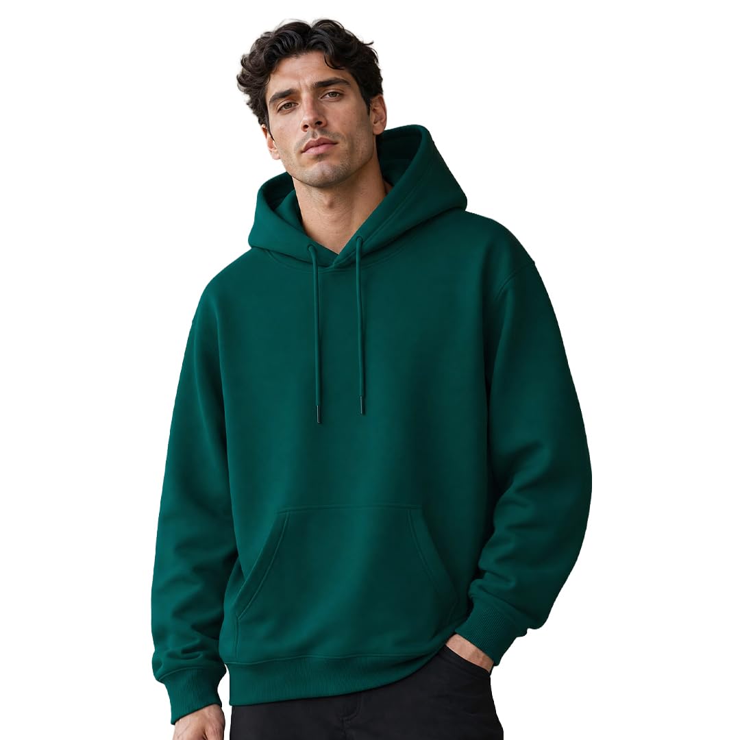 NOBERO Oversized Solid Hooded Sweatshirt for Men | Oversized Hoodie for Men | Hooded Pullover | Cotton Rich Printed Hoodie 280 GSM Fleece