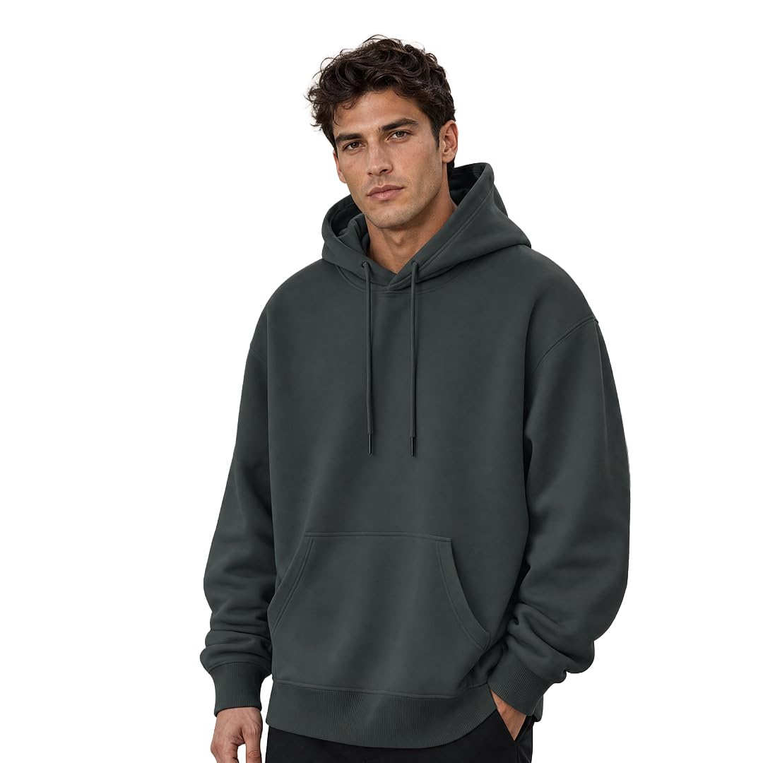 NOBERO Oversized Solid Hooded Sweatshirt for Men | Oversized Hoodie for Men | Hooded Pullover | Cotton Rich Printed Hoodie 280 GSM Fleece
