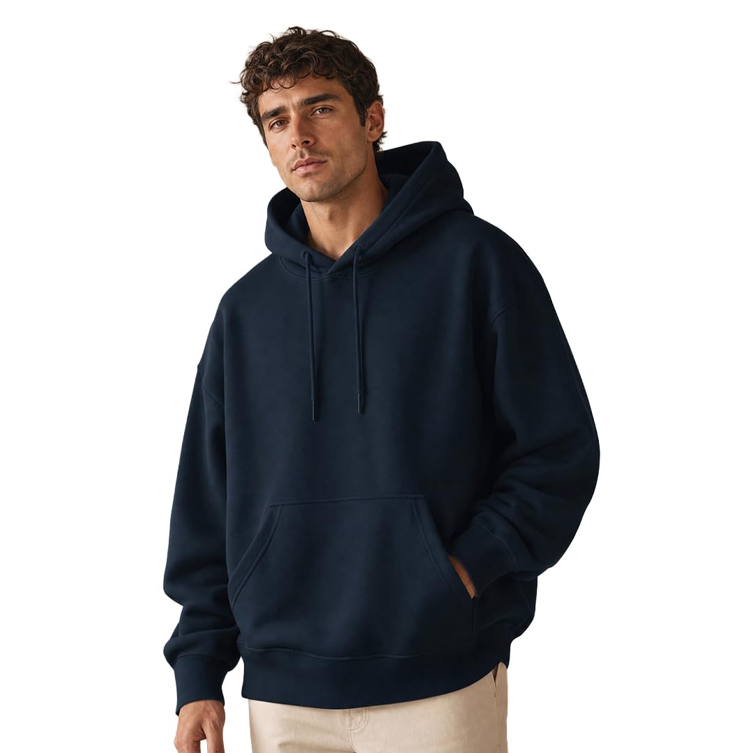 NOBERO Oversized Solid Hooded Sweatshirt for Men | Oversized Hoodie for Men | Hooded Pullover | Cotton Rich Printed Hoodie 280 GSM Fleece