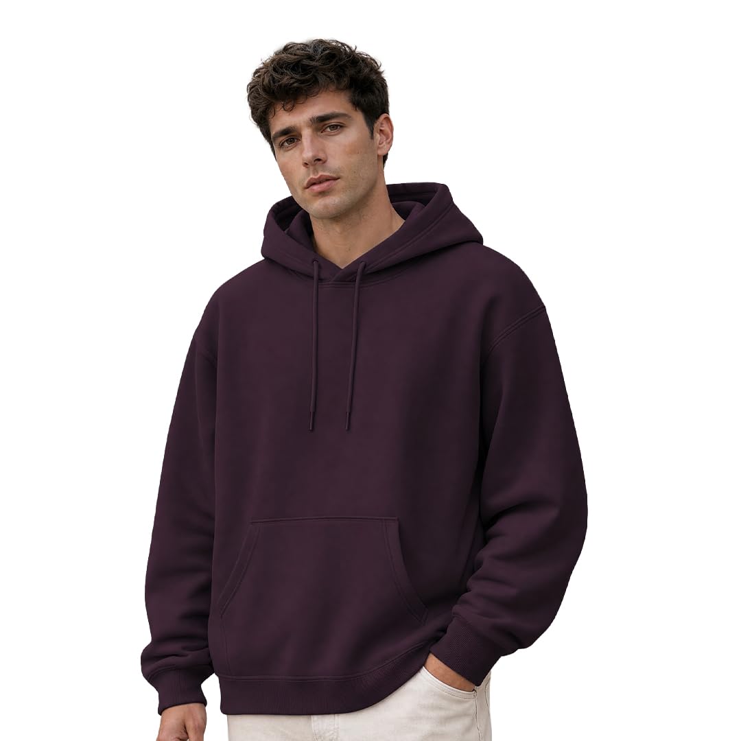 NOBERO Oversized Solid Hooded Sweatshirt for Men | Oversized Hoodie for Men | Hooded Pullover | Cotton Rich Printed Hoodie 280 GSM Fleece