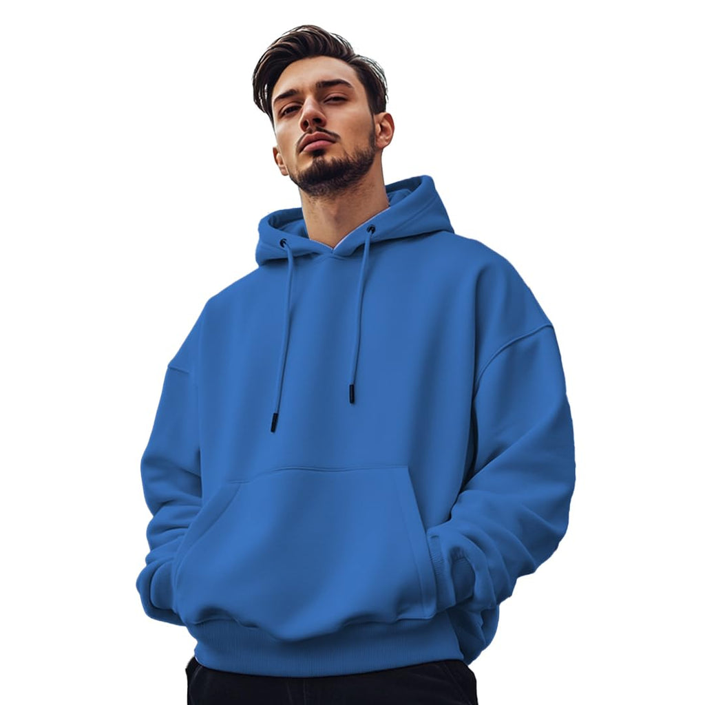 NOBERO Oversized Solid Hooded Sweatshirt for Men | Oversized Hoodie for Men | Hooded Pullover | Cotton Rich Printed Hoodie 280 GSM Fleece
