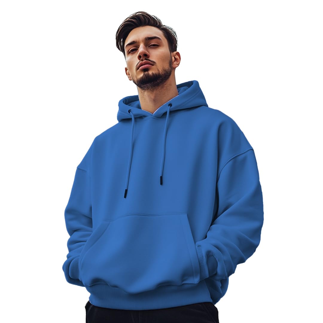 NOBERO Oversized Solid Hooded Sweatshirt for Men | Oversized Hoodie for Men | Hooded Pullover | Cotton Rich Printed Hoodie 280 GSM Fleece
