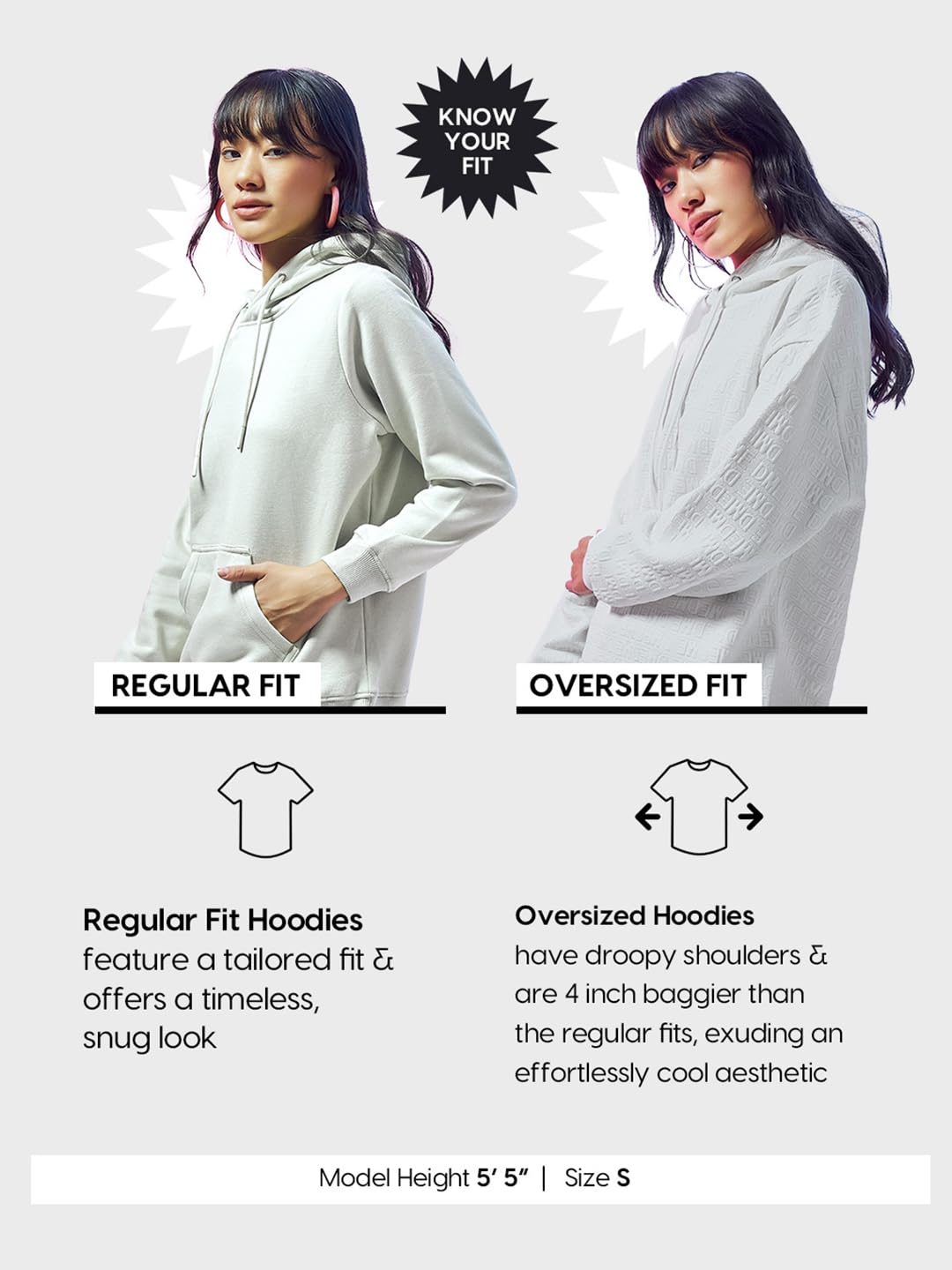 Bewakoof Women's Solid Oversized Fit Full Sleeve Hooded Cotton Blend Hoodies