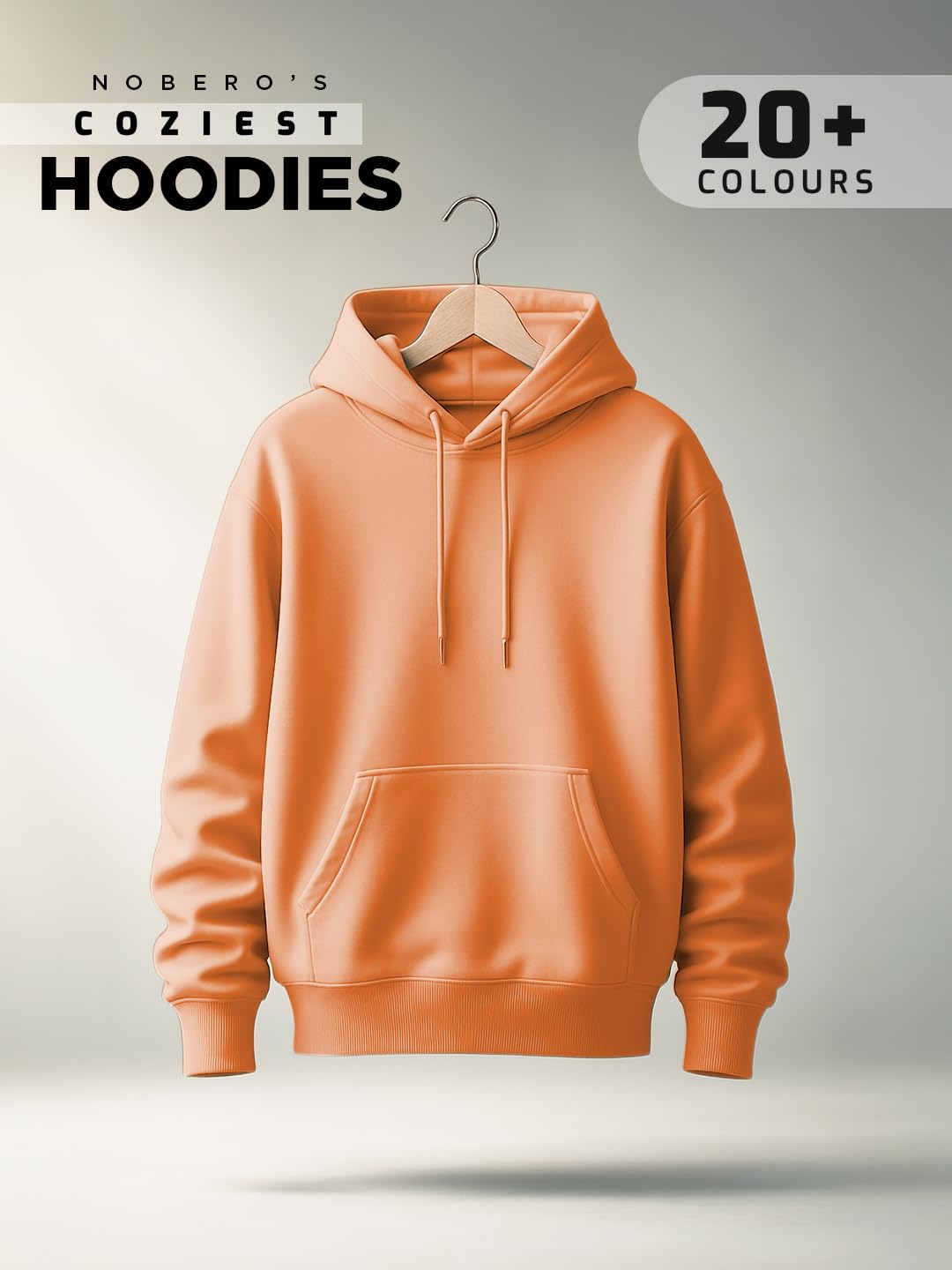 NOBERO Oversized Solid Hooded Sweatshirt for Men | Oversized Hoodie for Men | Hooded Pullover | Cotton Rich Printed Hoodie 280 GSM Fleece
