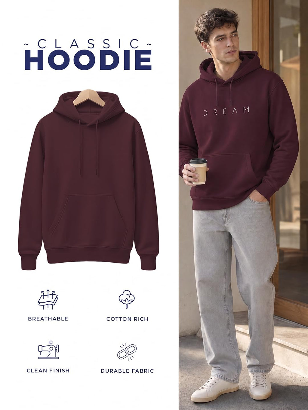 Nobero Printed Hoodies for Man | 280 GSM Rich Cotton Fleece Hooded Full Sleeve Sweatshirt for Man | Stylish Casual Wear Winter Hoodies for Men