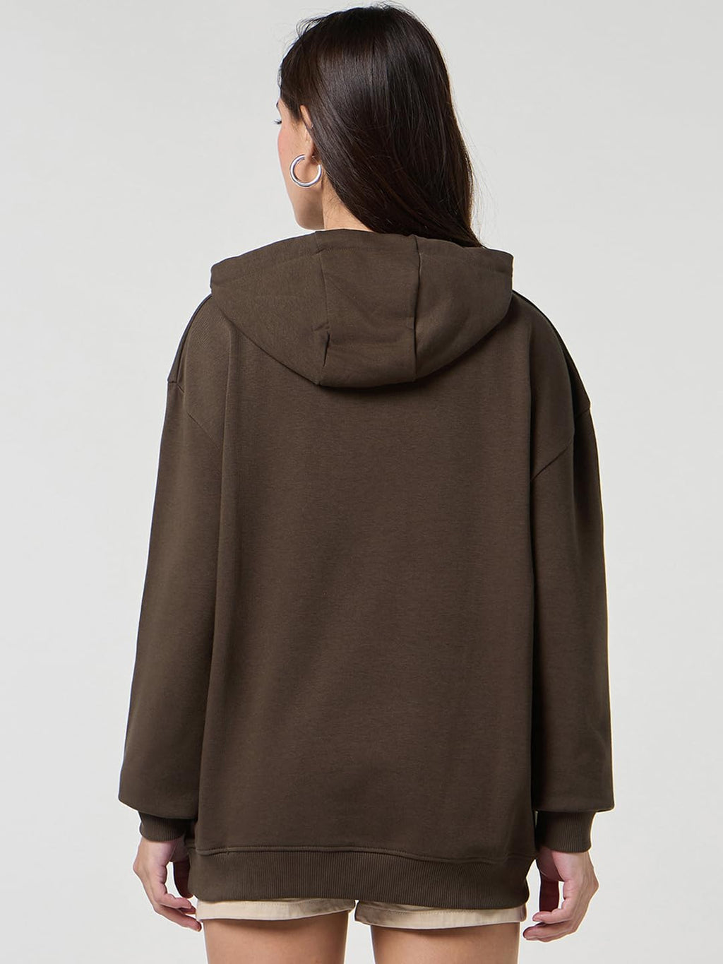 Bewakoof Women's Solid Oversized Fit Full Sleeve Hooded Cotton Blend Hoodies