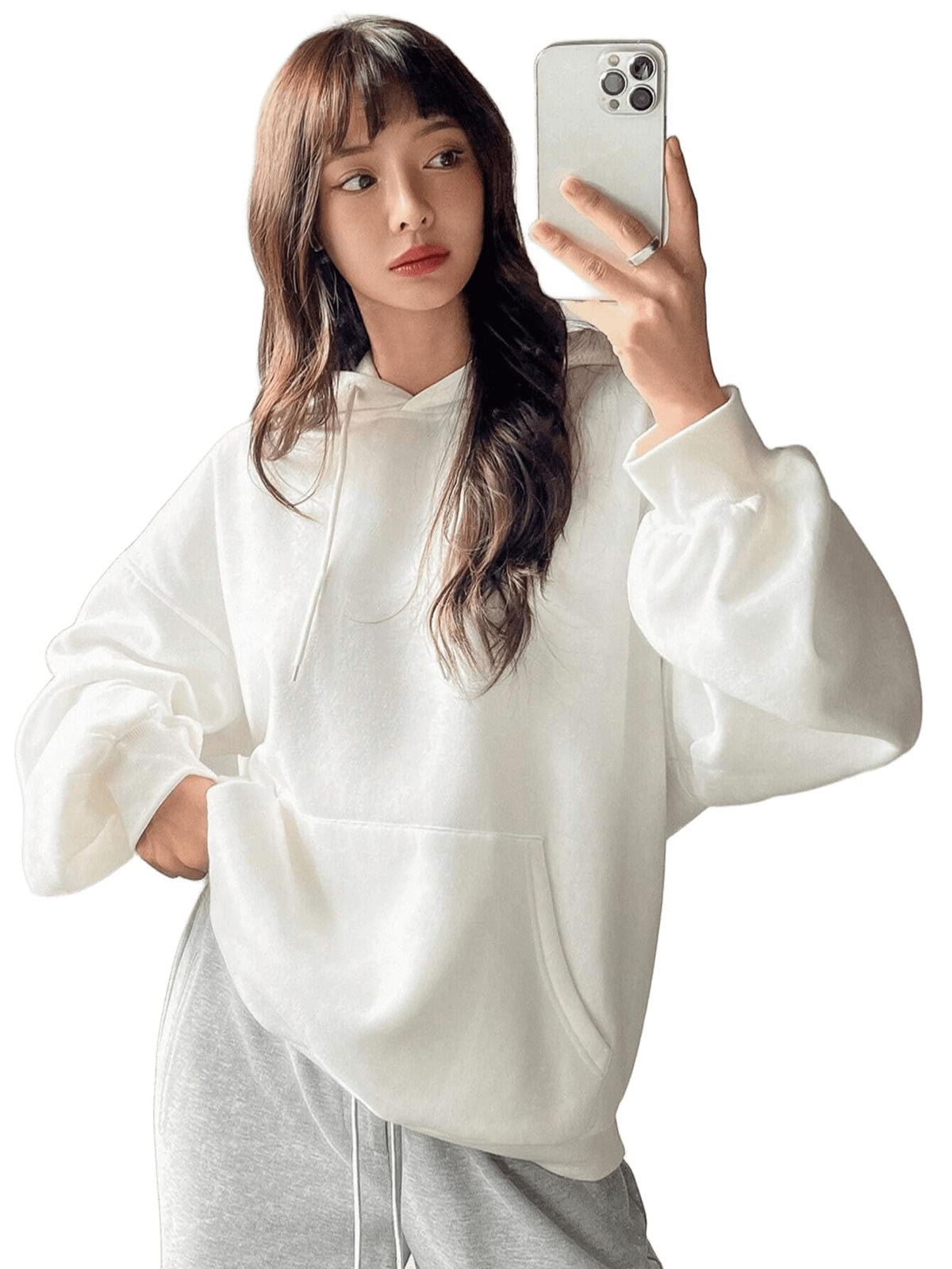 SXV STYLE Grey Solid Autumn New Loose Casual Hooded Sweatshirt for Women