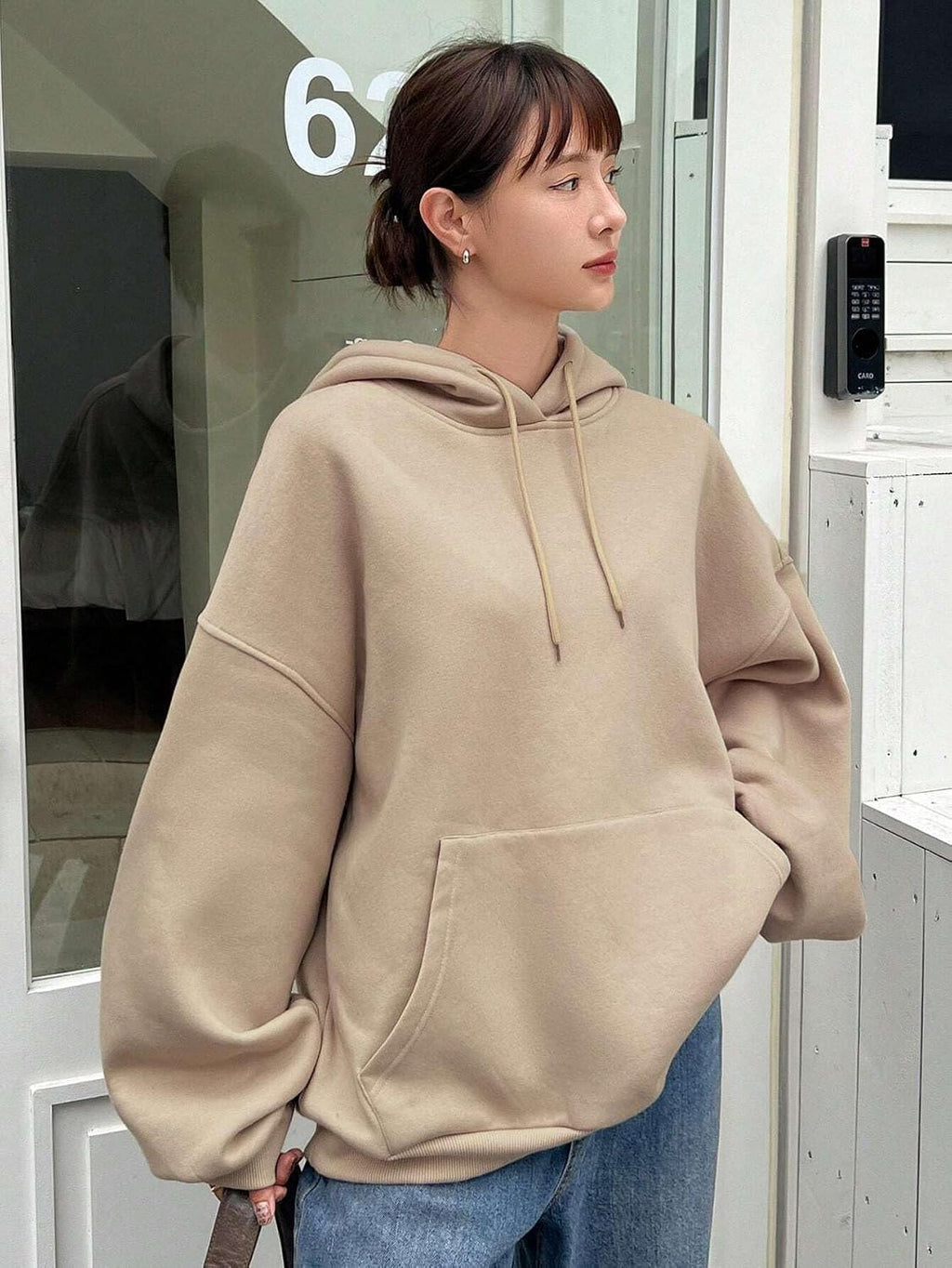 SXV STYLE Grey Solid Autumn New Loose Casual Hooded Sweatshirt for Women