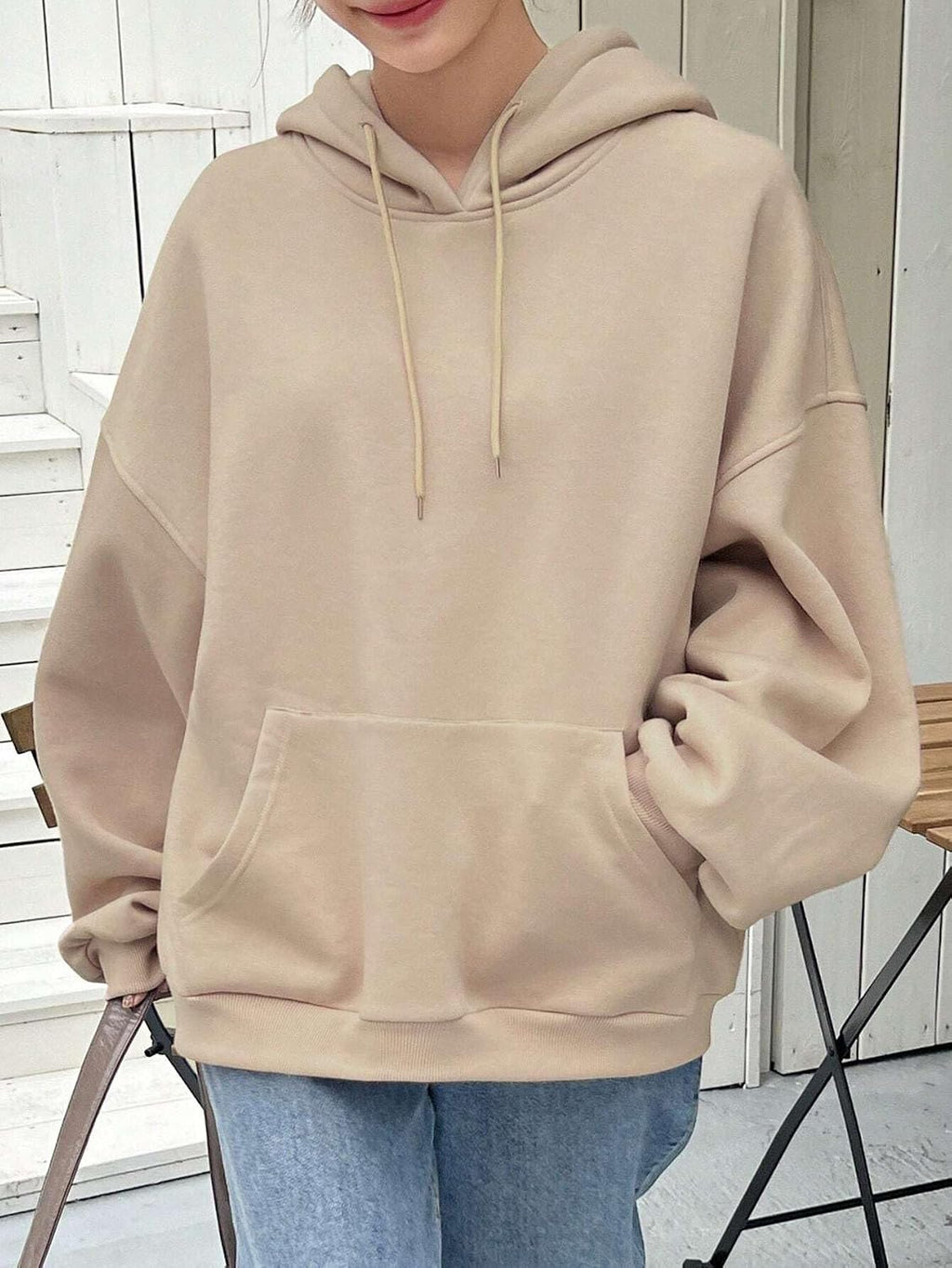 SXV STYLE Grey Solid Autumn New Loose Casual Hooded Sweatshirt for Women