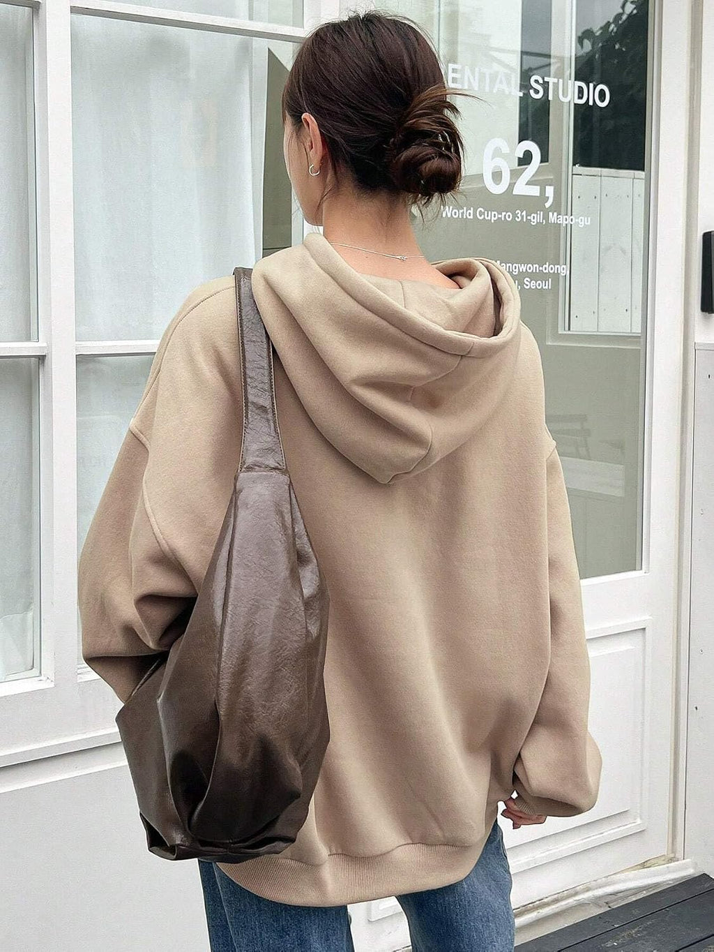SXV STYLE Grey Solid Autumn New Loose Casual Hooded Sweatshirt for Women